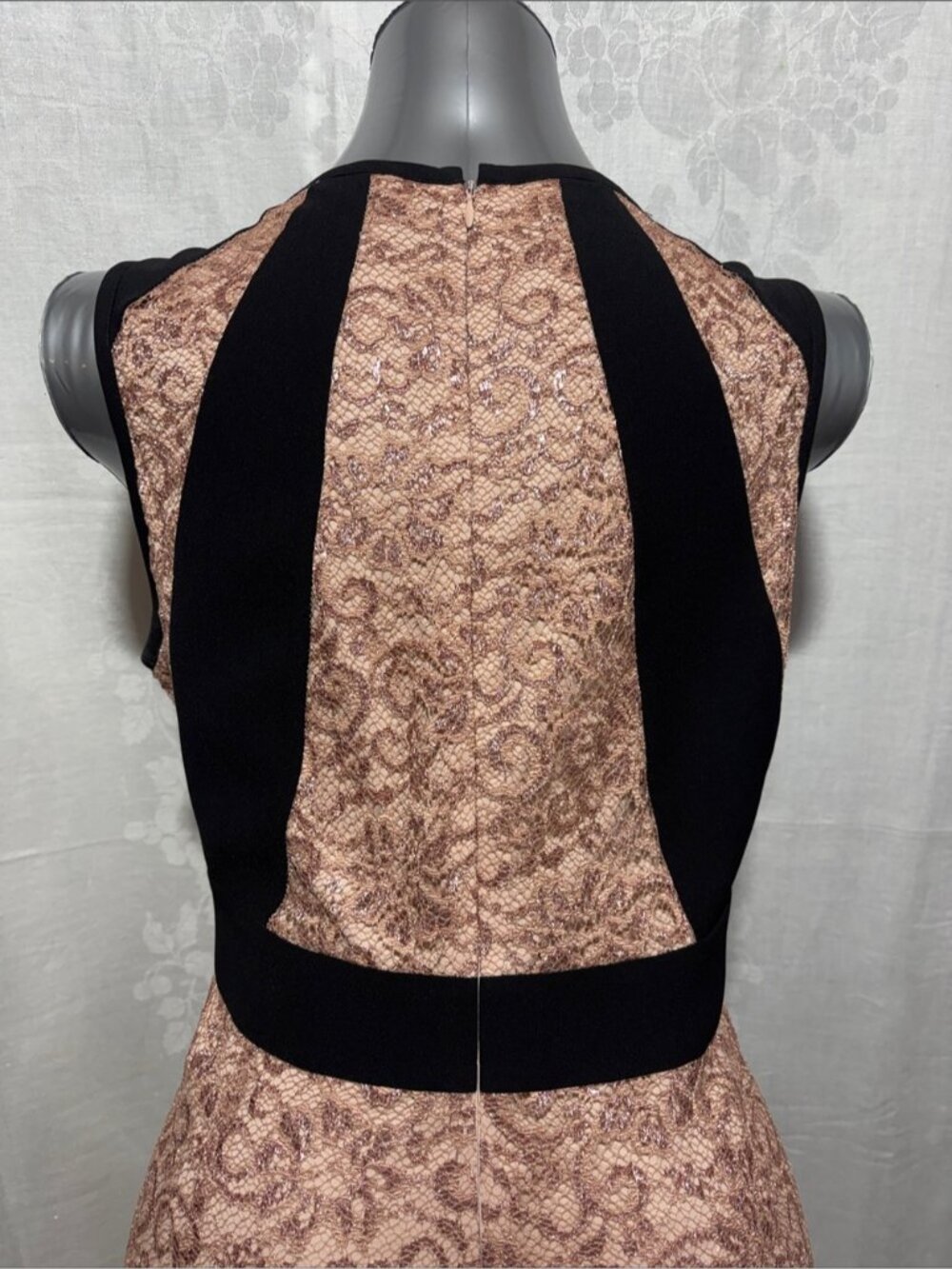 Ivanka Trump Rose Gold Pink Lace Midi Dress with Black Paneling Size 16 - Picture 5 of 7